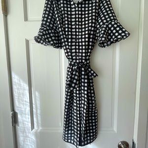 Banana Republic ruffle sleeve dress blk/white gingham checkered pockets! SZ2P